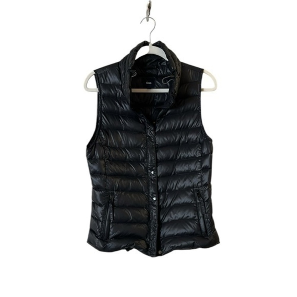 GAP Black Self Packable Down Puffer Vest Packable w/ Zipper & Snaps, S